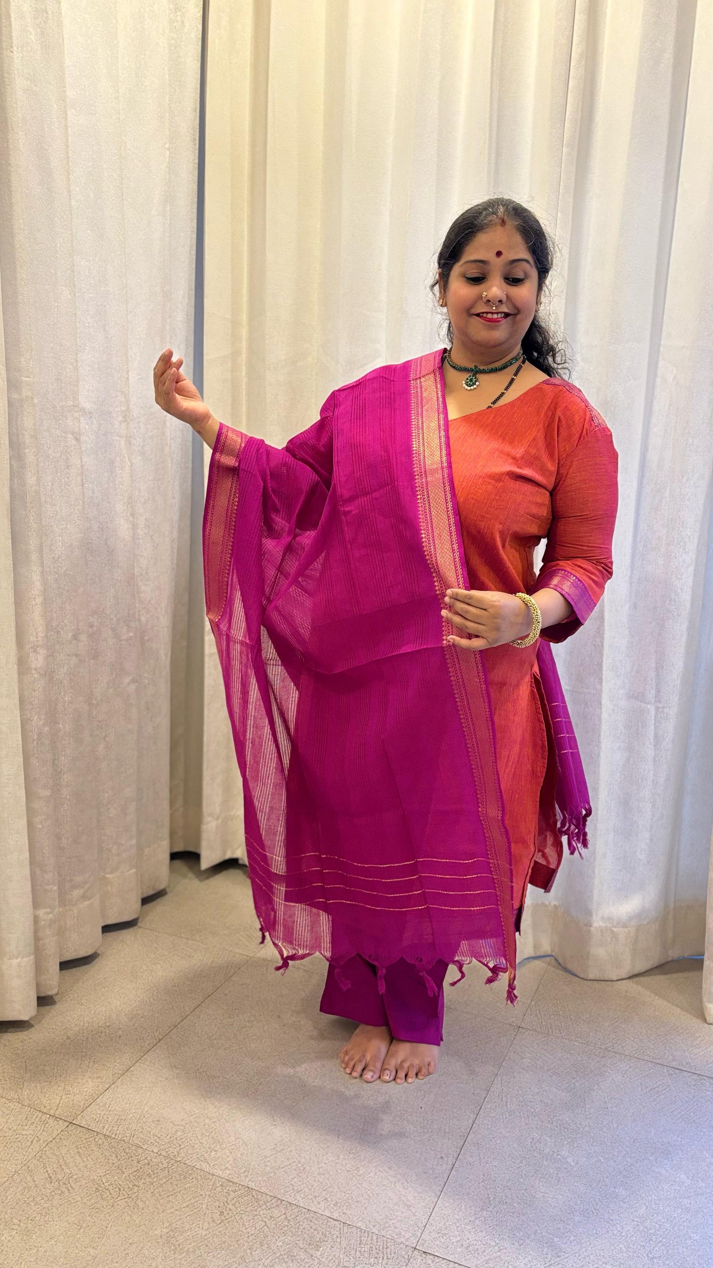 Maya - Kurti Set in Mangalagiri cotton in Rust Color