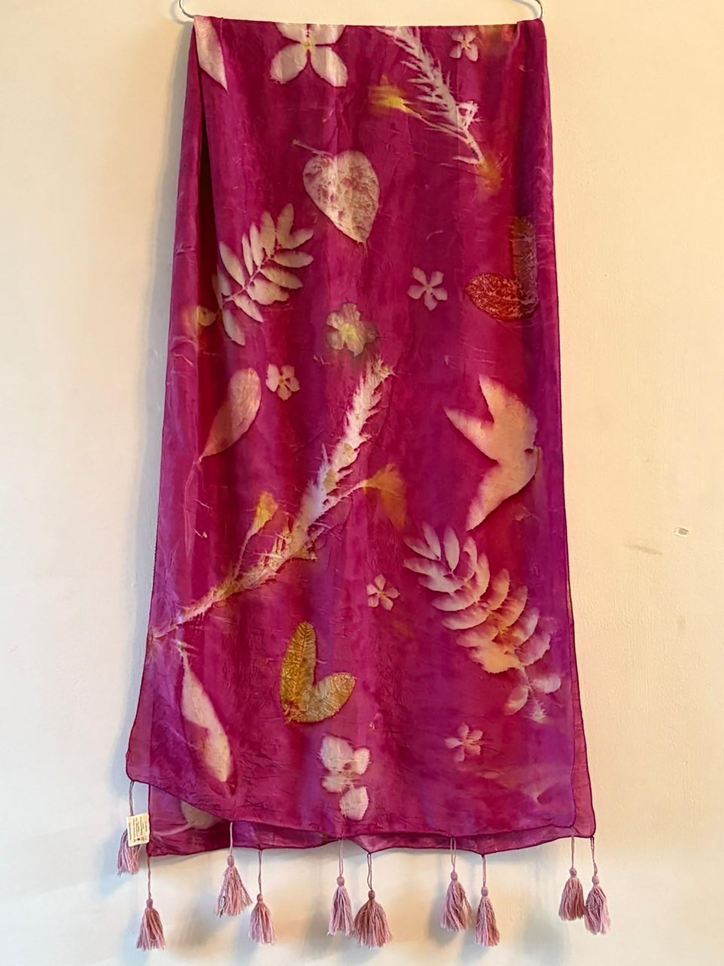 Noor Sapanwood Eco-Dyed Scarf with Leaf Prints & Hand-Dyed Cotton Tassels