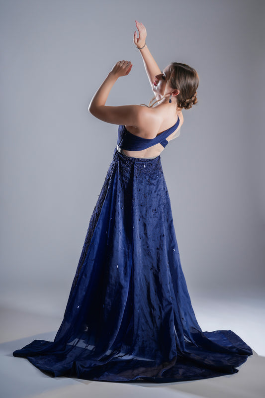 Nocturne Grace Deep Blue Tulle Cocktail Gown