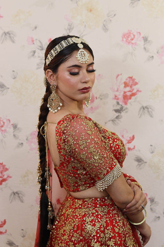 Red Gold Bridal Lehenga Set for Wedding