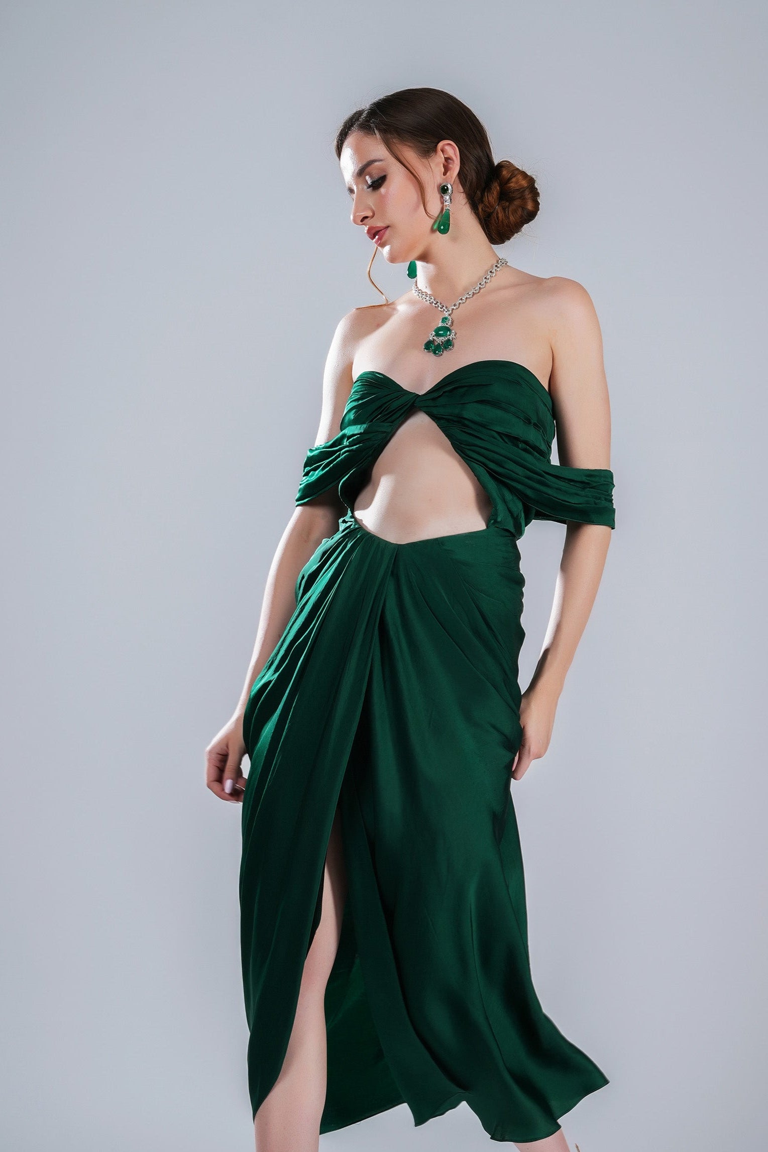 Satin Lush Green Satin Party Wear Dress M