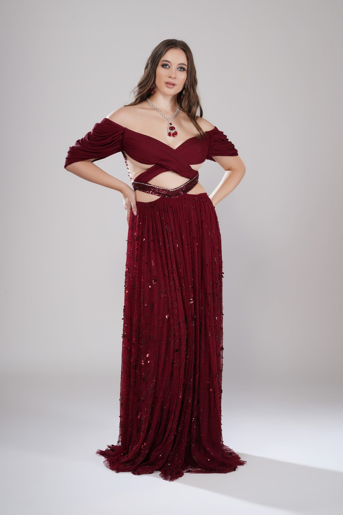 Scarlet Memories Deep Red Tulle Bridesmaid Gown