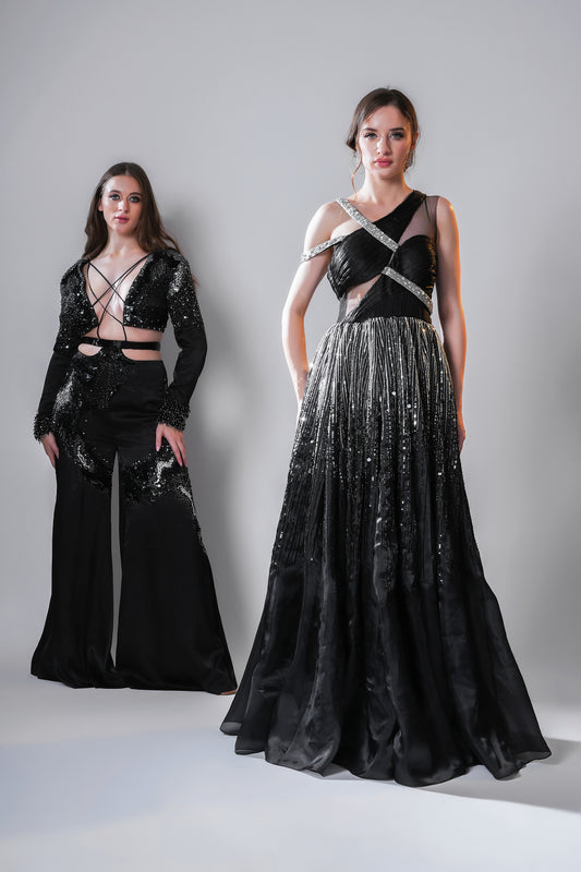 Timeless eclipse Black Satin Party Wear Gown