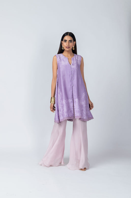 Zara Lilac Floral Tunic & Shimmering Sharara Set