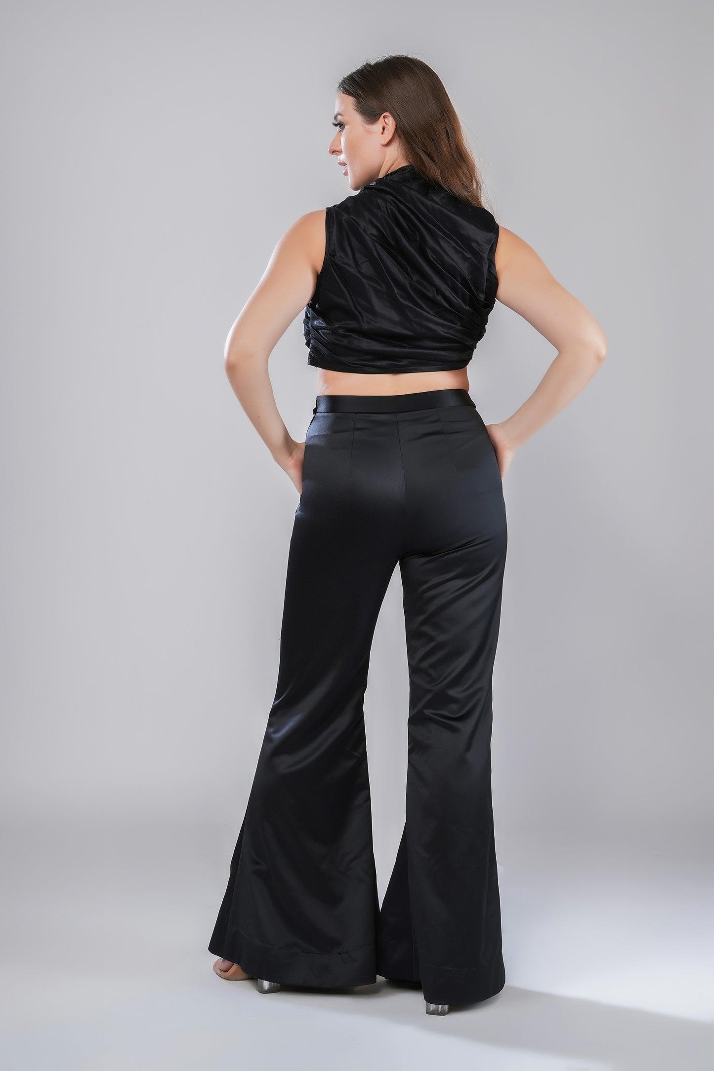Perenial Noir Black Tulle Party Wear Crop Top