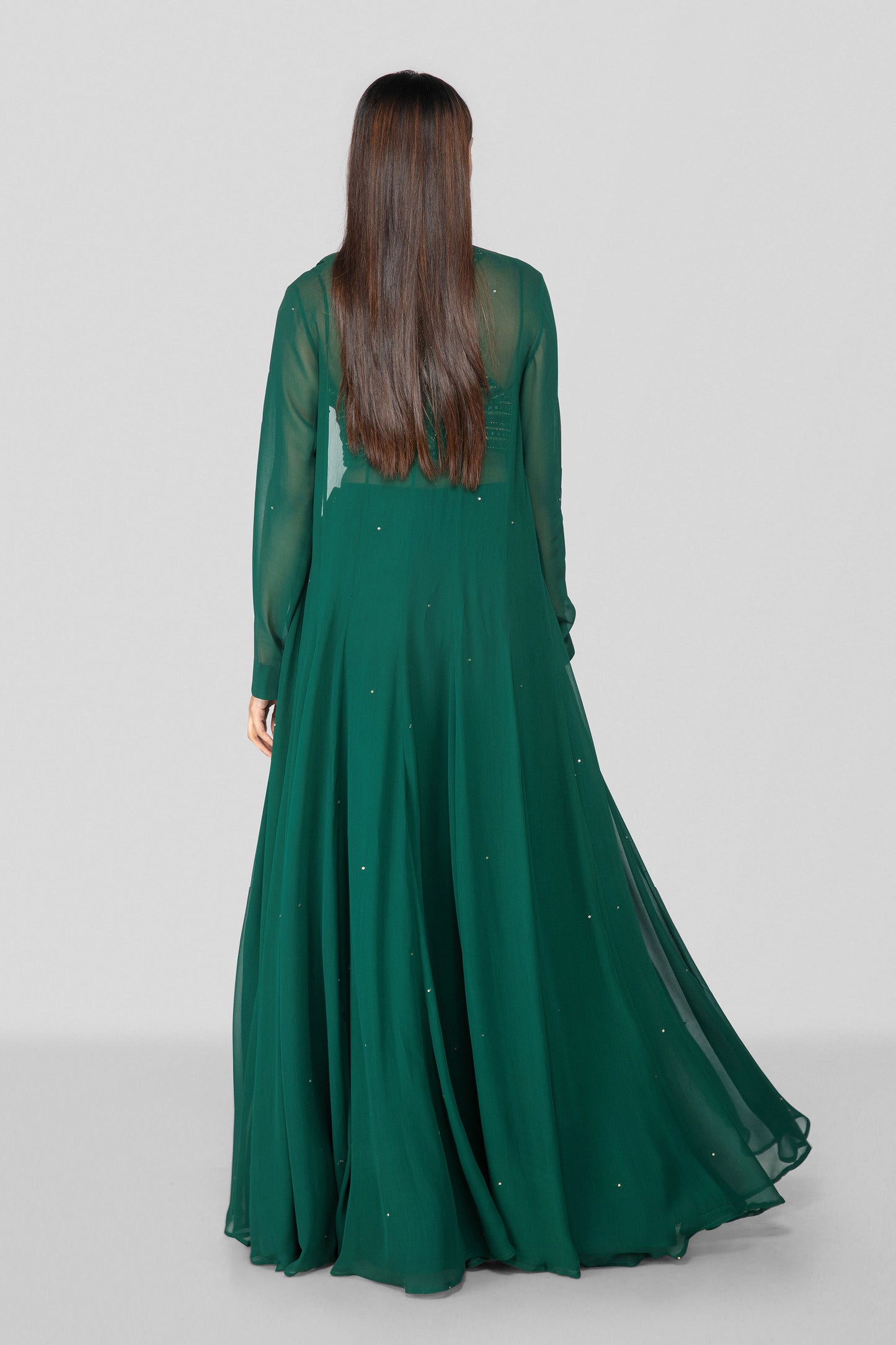 Emerald Green Embellished Sharara And Jacket Set - Nazm