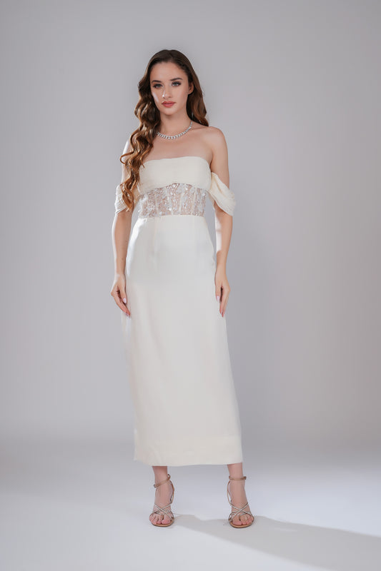 Elysian Fog White Tulle Party Wear Dress