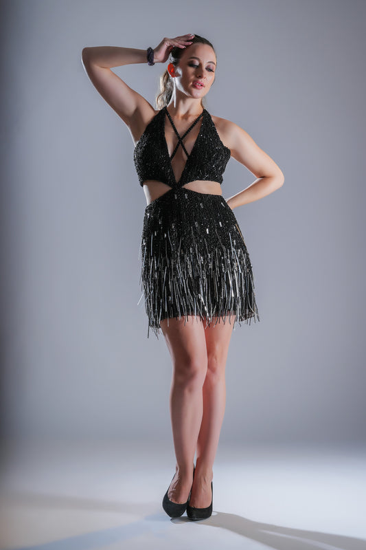 Obsidian glimmer Black Tulle Party Wear Dress