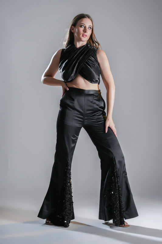 Perenial Noir Black Tulle Party Wear Crop Top
