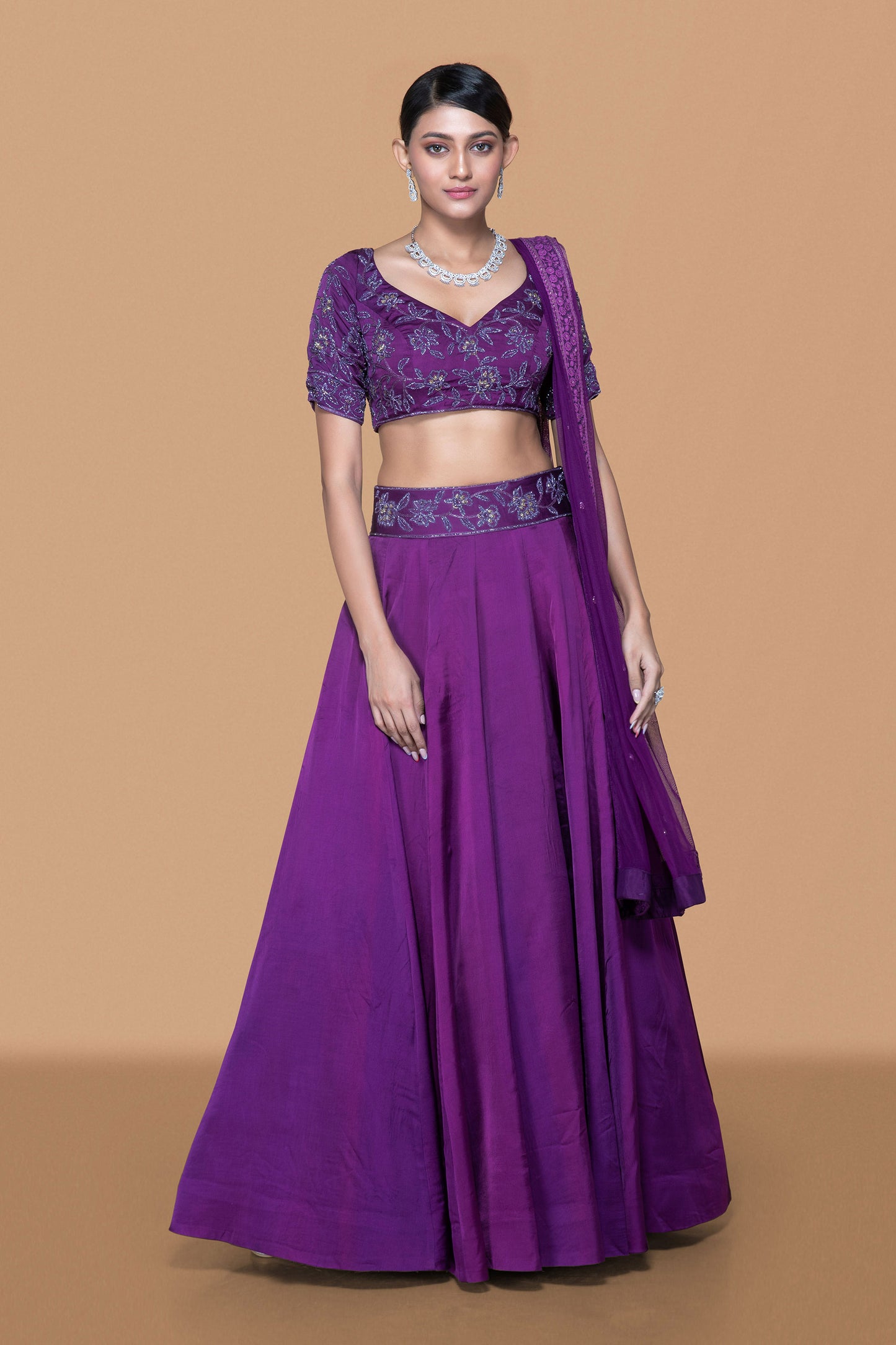Purple Hand Embroidered Lehenga Set - Nazm