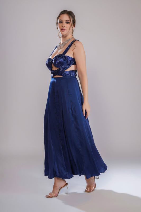 Dusky Tides Dark Blue Tulle Party Wear Gown