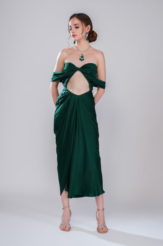 Satin Lush Green Satin Party Wear Dress