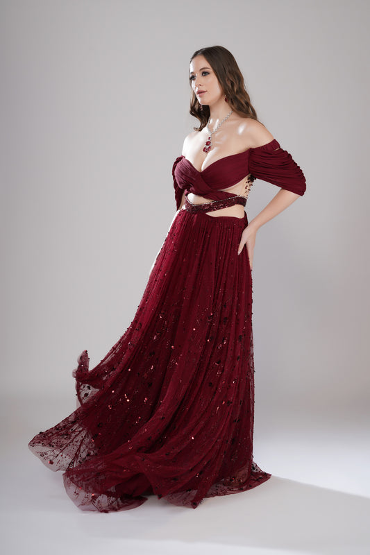 Scarlet Memories Deep Red Tulle Bridesmaid Gown
