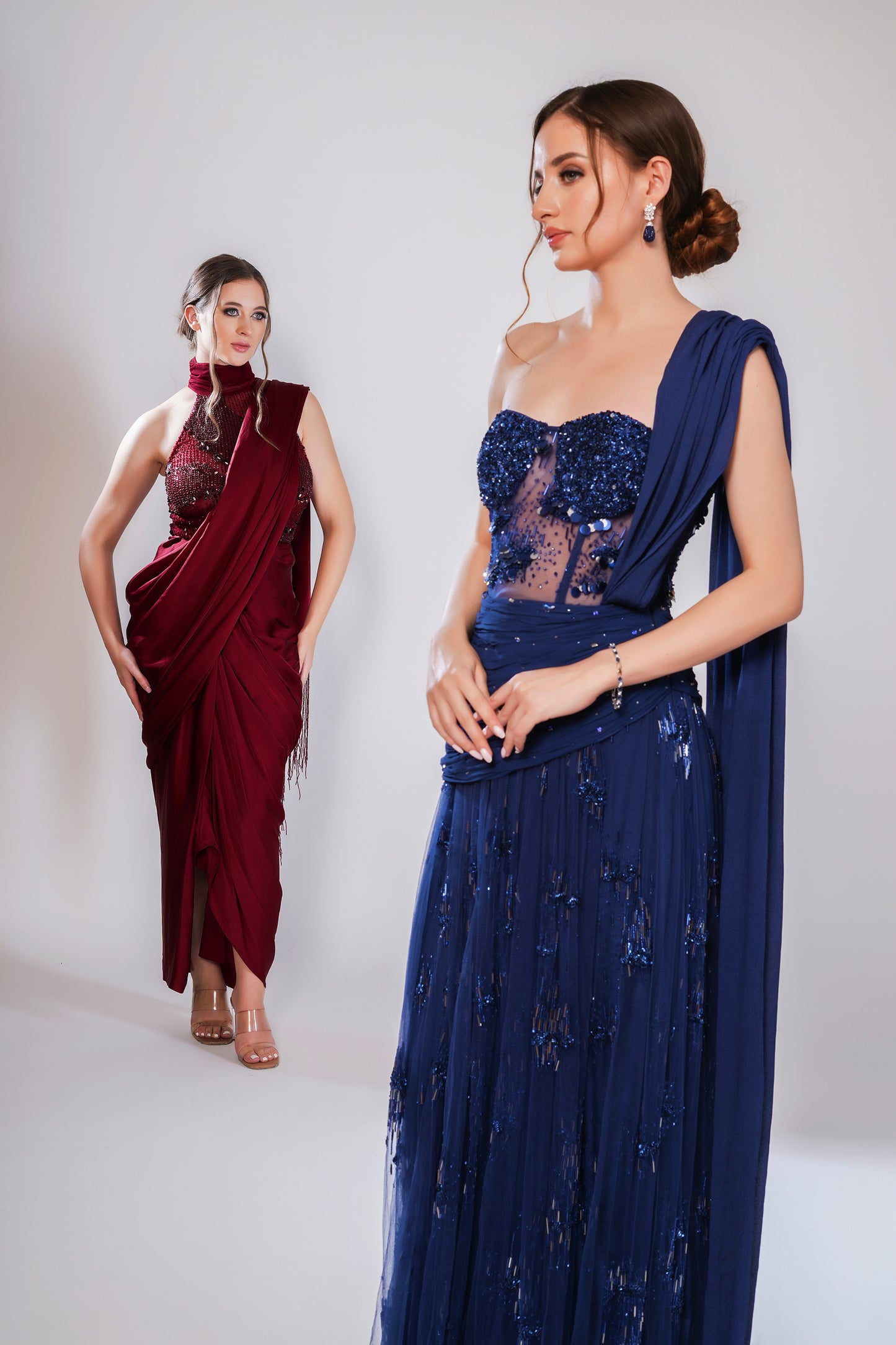 Astral Eon Deep Blue Tulle Sangeet Gown