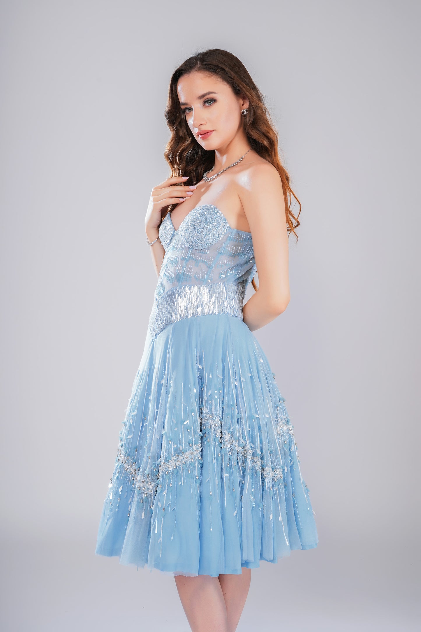 Arctic Wave Ice Blue Tulle Party Wear Dress