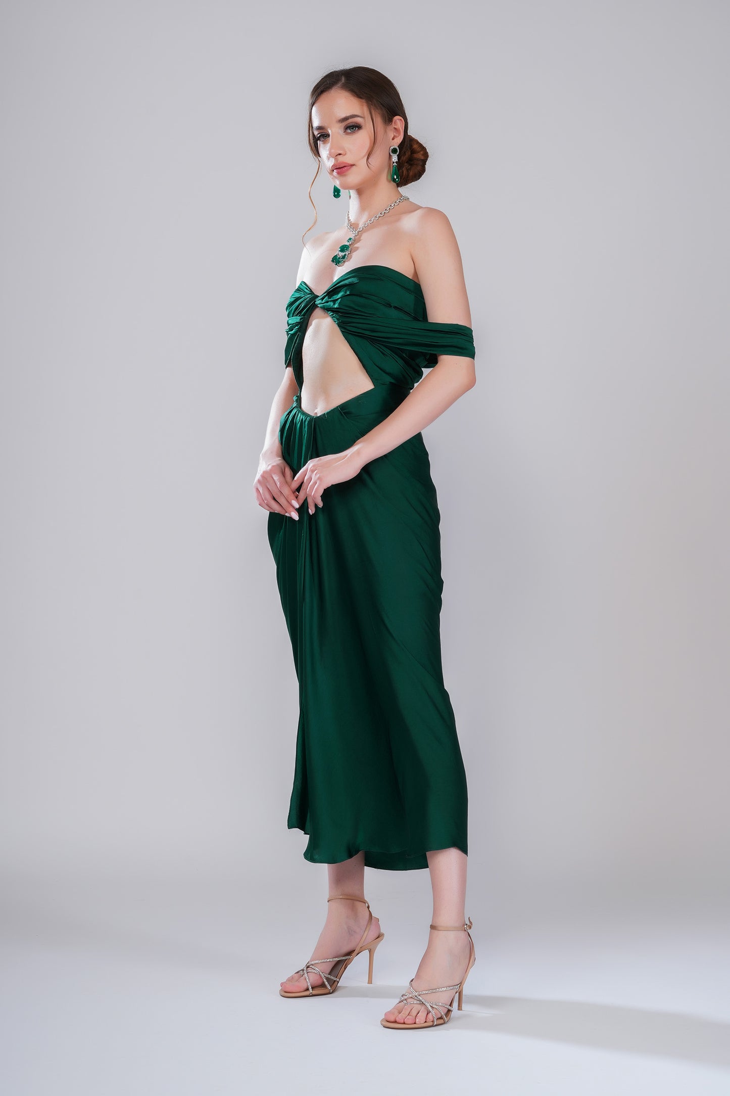 Satin Lush Green Satin Party Wear Dress