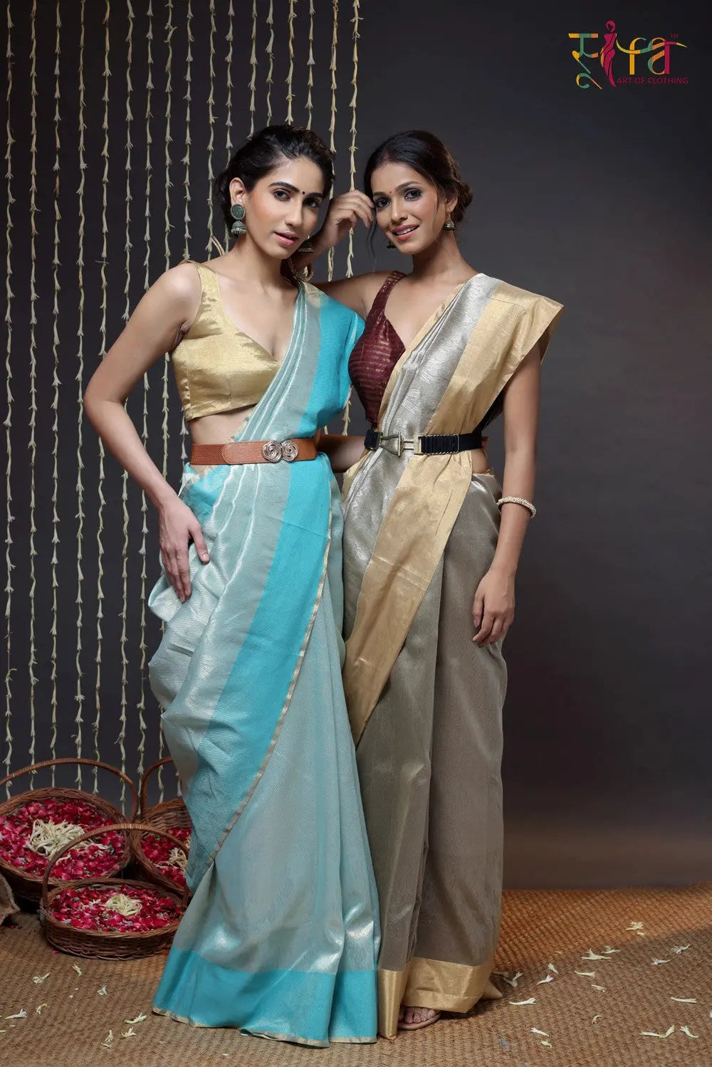 Brown Handloom Chanderi Pure Silk Saree With Gold Border