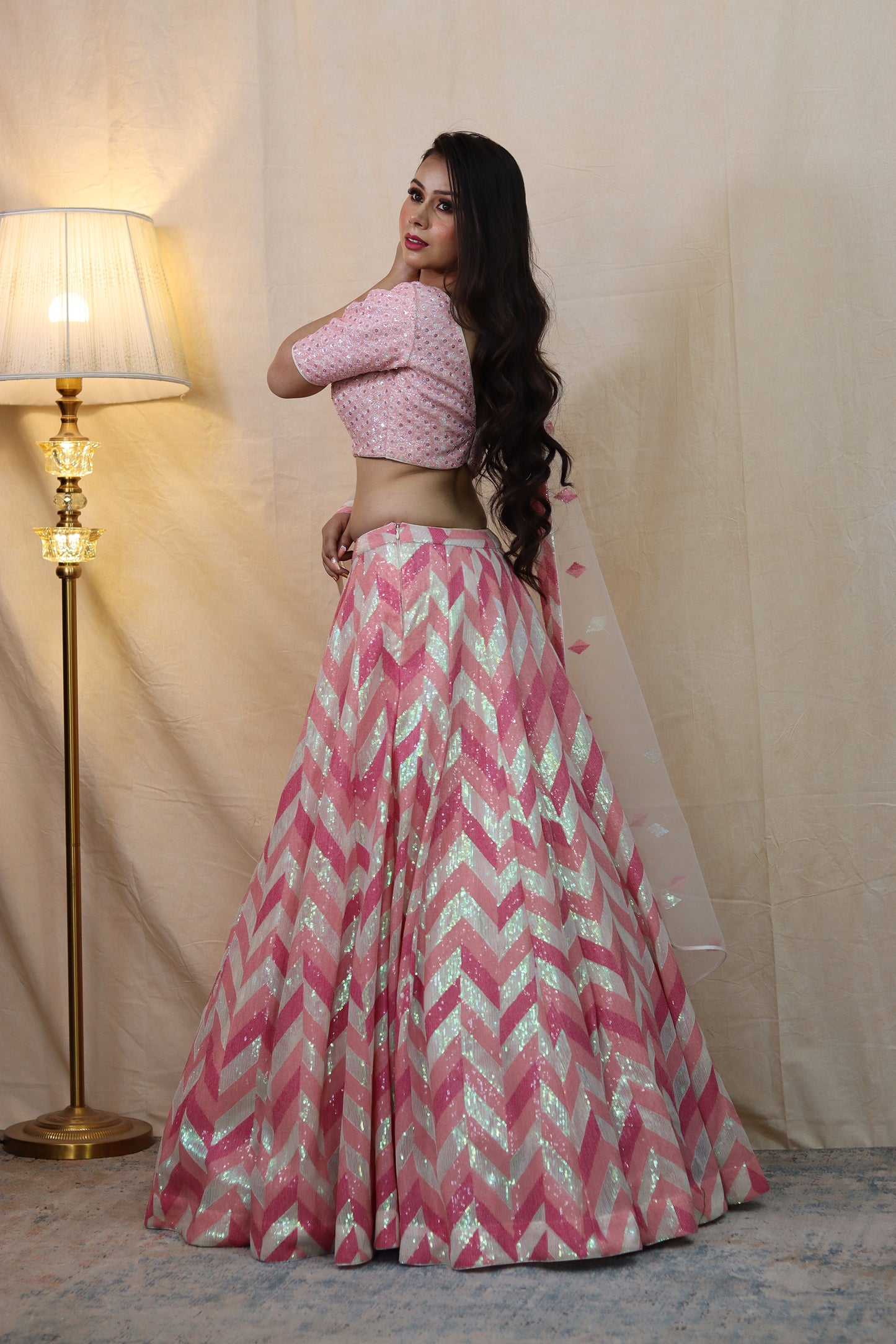 Barbie Pink Sequence Bridal Lehenga Set for Sangeet
