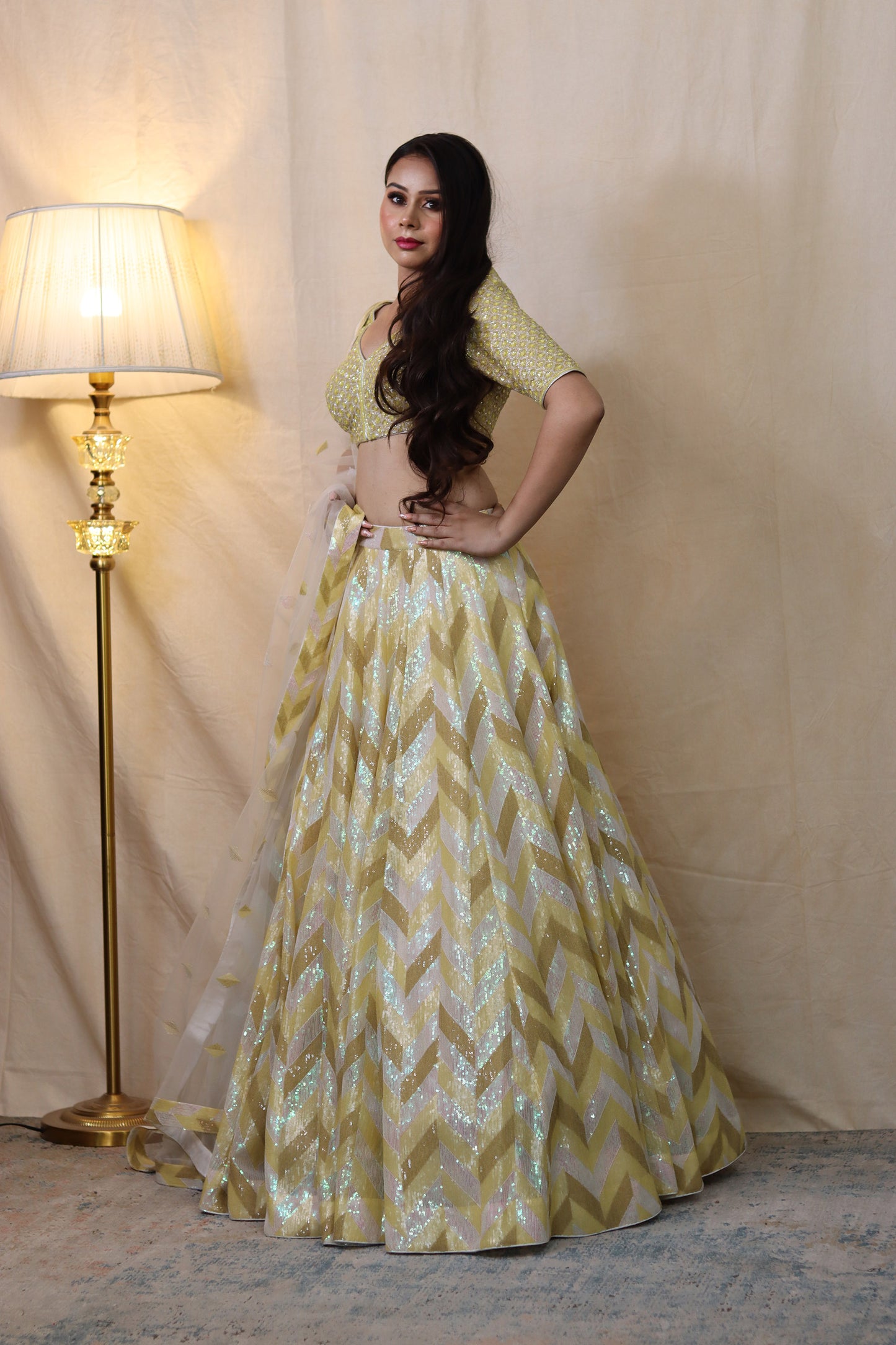 Lime Yellow Sequence Bridal Lehenga Set