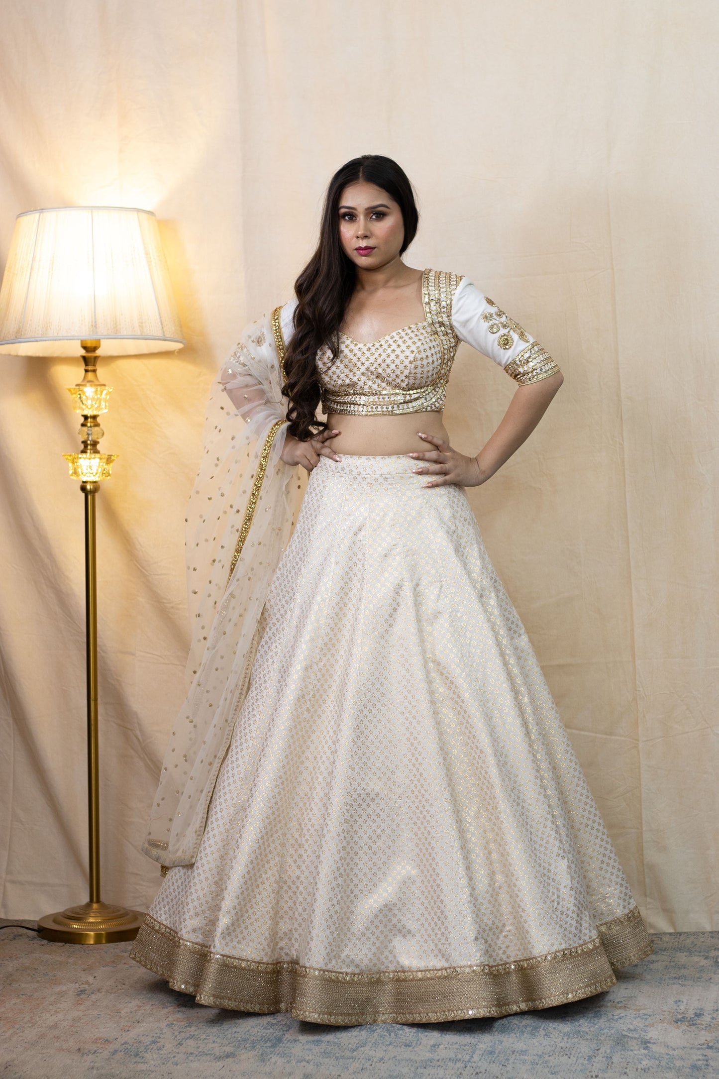 White Chanderi Bridesmaid Lehenga Set