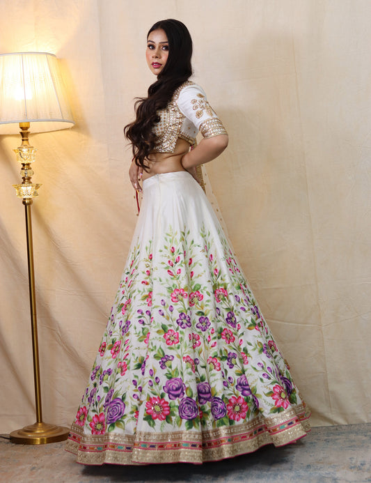 Ivory Hand Paint Bridesmaid Lehenga Set