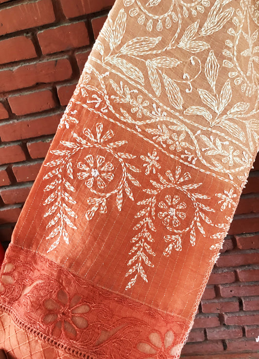 Light Peach Cotton Silk Pure Chikankari Salwar suit