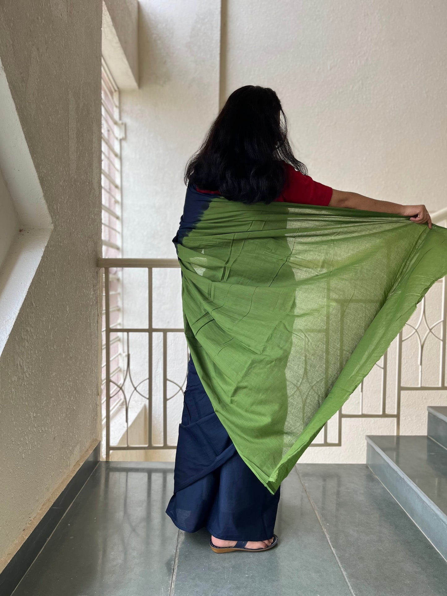 Sabrang - Plain Natural Dyes - Blue Cotton Mulmul Saree