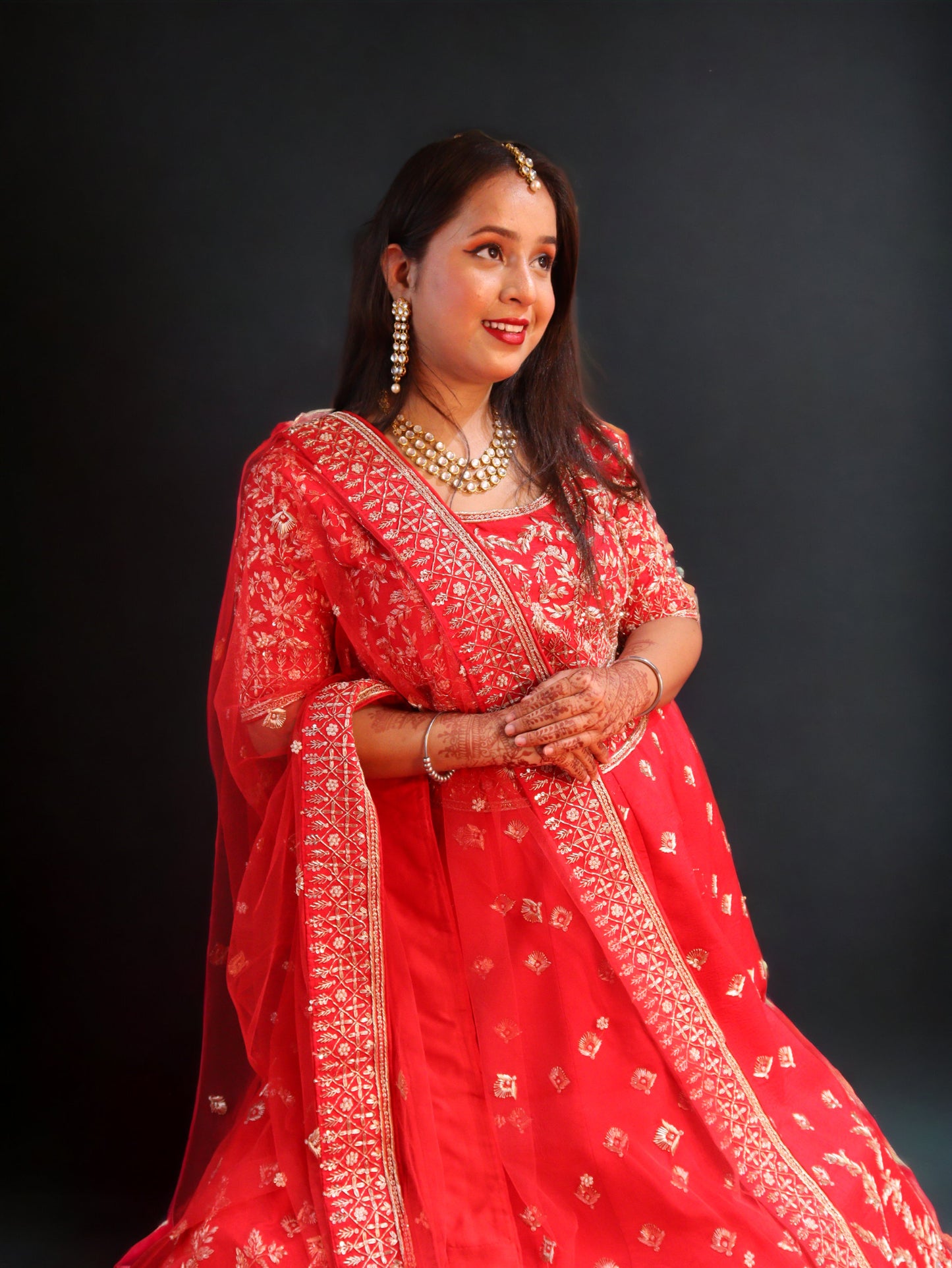 Red Raw Silk Hand Embroidered Gotapatti Bridal Lehenga