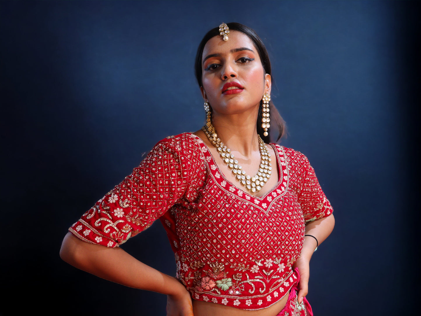 Red Raw Silk Hand Embroidered Doli Baarat Bridal Lehenga