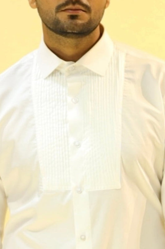 White Giza Cotton Duende Designer White Shirt-Tuxedo Shirt