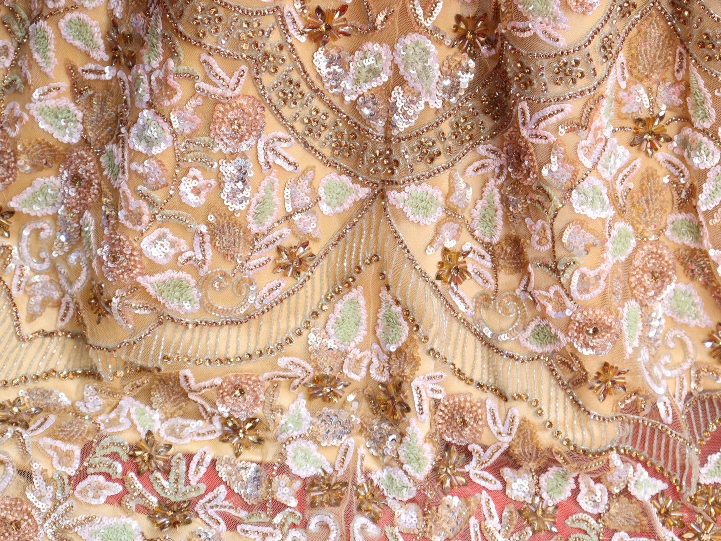 Golden Raw Silk Hand Embroidered Crystal Zircon Bridal Lehenga