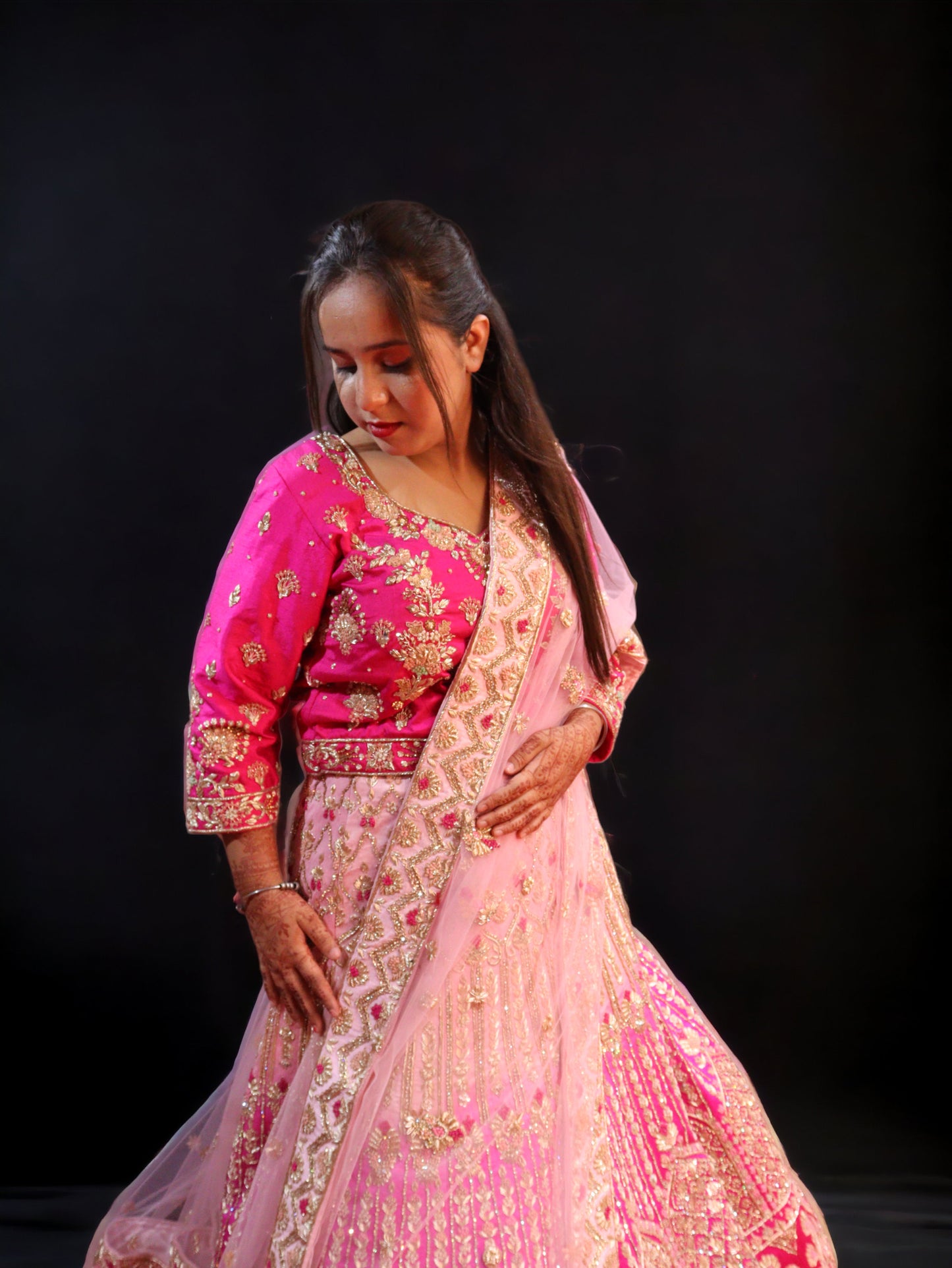 Pink Raw Silk Hand Embroidered Ombre Bridal Lehenga