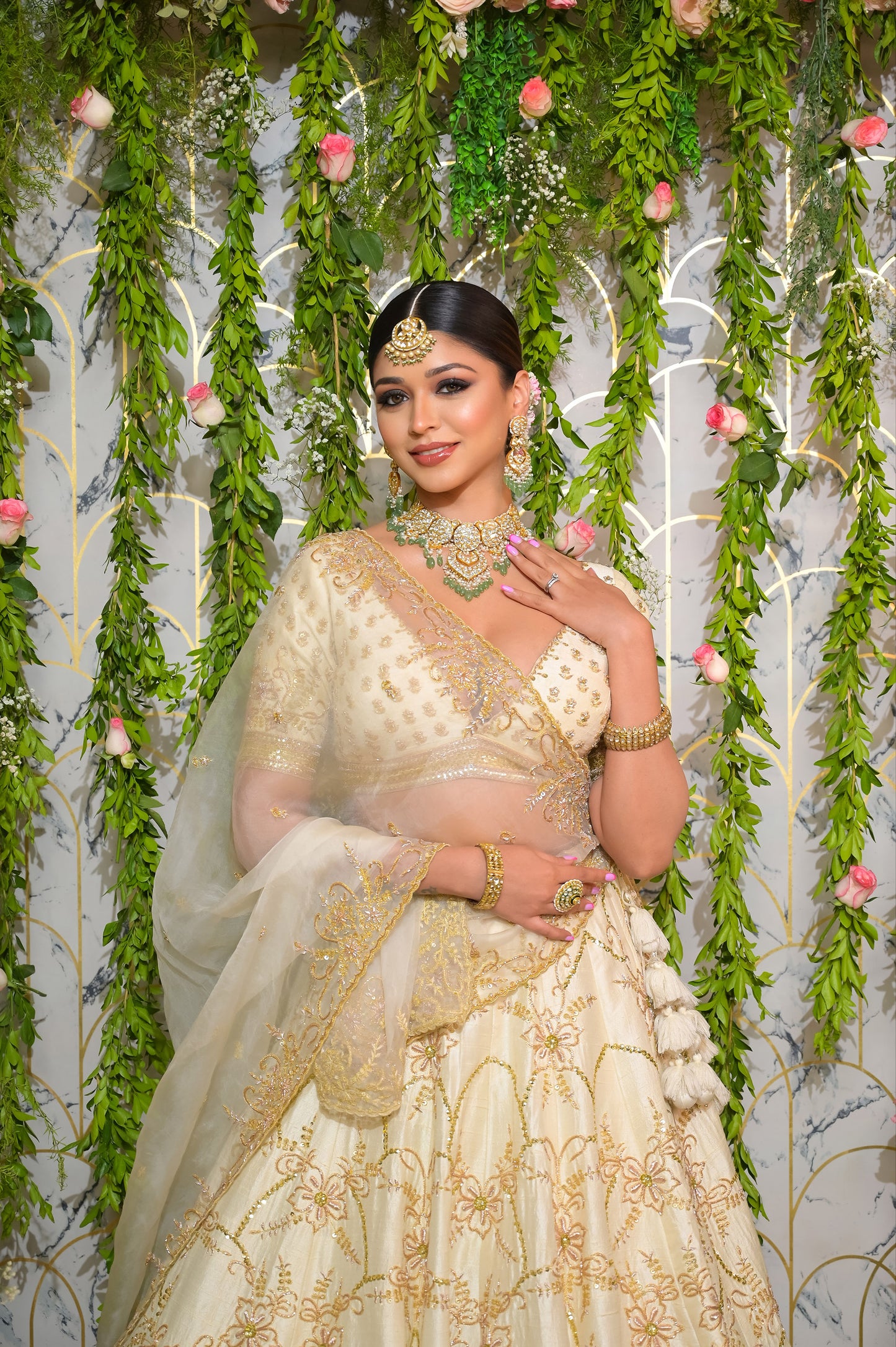 Periwinkle Garden Bridal Lehenga Set- Ivory