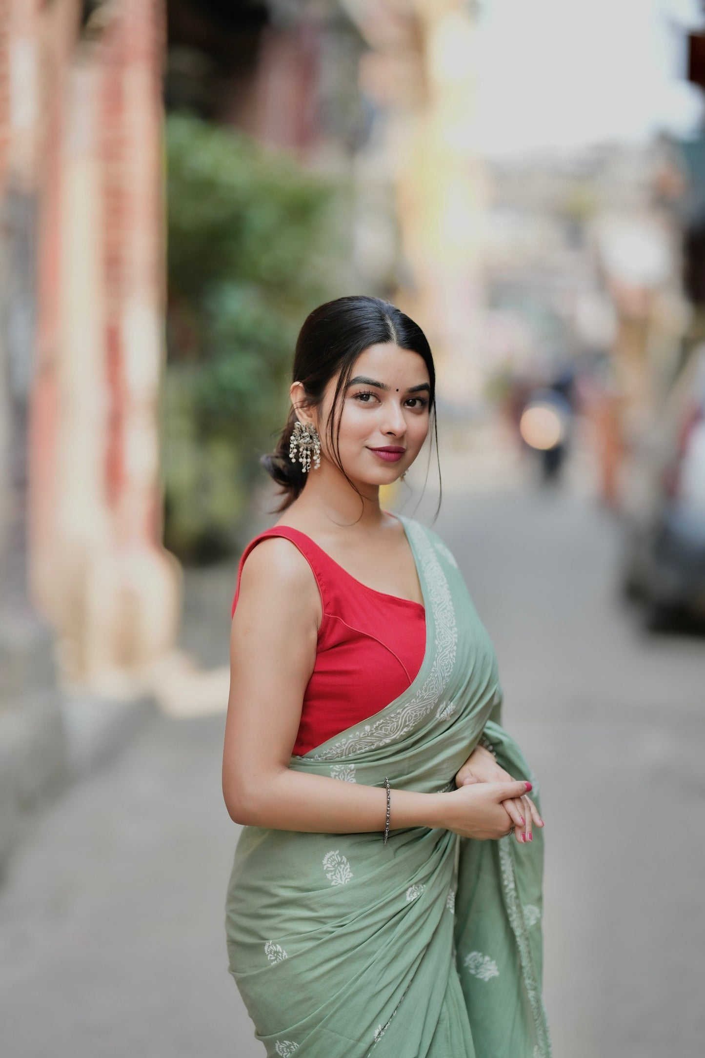 Mint Mojito - Handblock Print Natural Dyed - Green Mulmul Cotton Saree