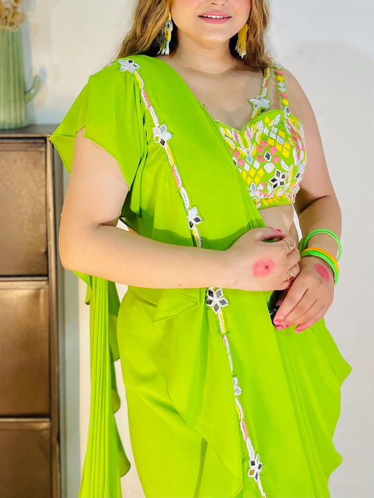 Yellow Green Georgette Mehendi Gharara Set