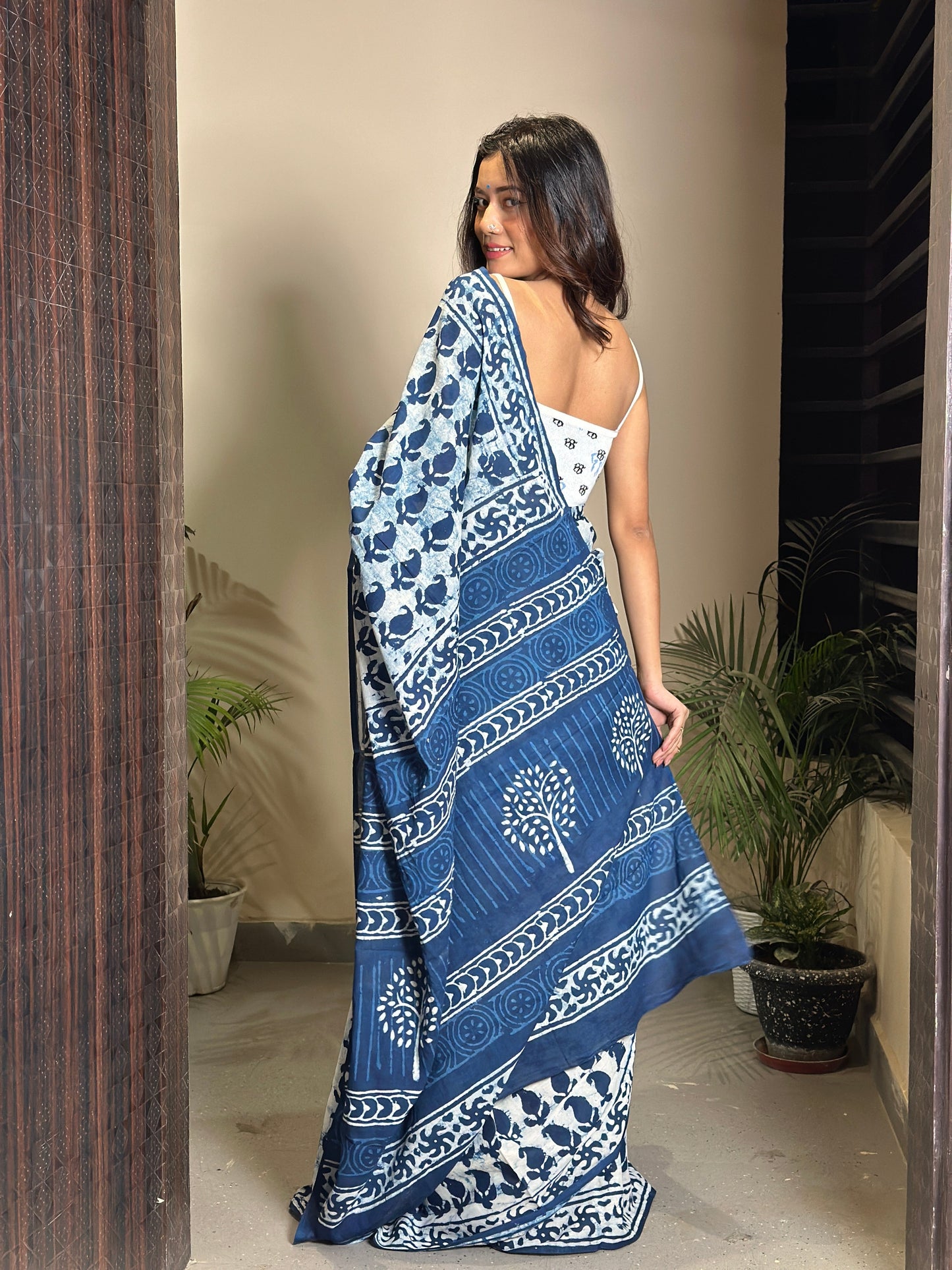 Inspired by Clouds - Indigo Collection - Blue Cotton Mulmul Dabu Saree