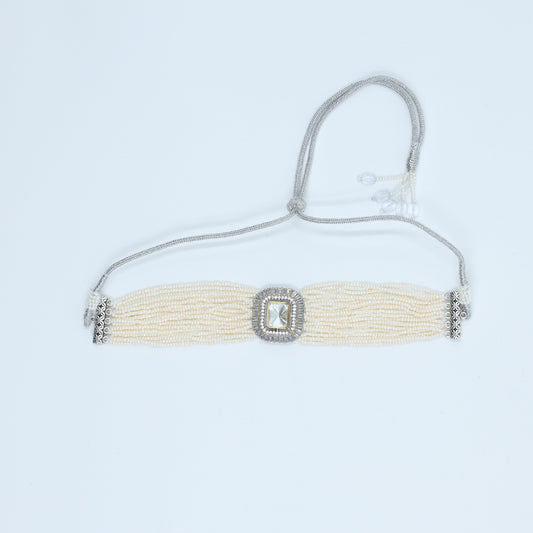 Zevar Club Rhodium Plated Ivory Fine Pearl Choker