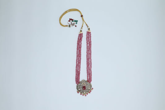 Pretty in Pink Rhodium Polished Kundan Victorian Long Set