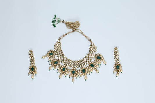 22K Gold Plated Bridal Green Kundan Set