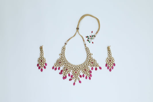 22K Gold Plated Bridal Pink Kundan Set