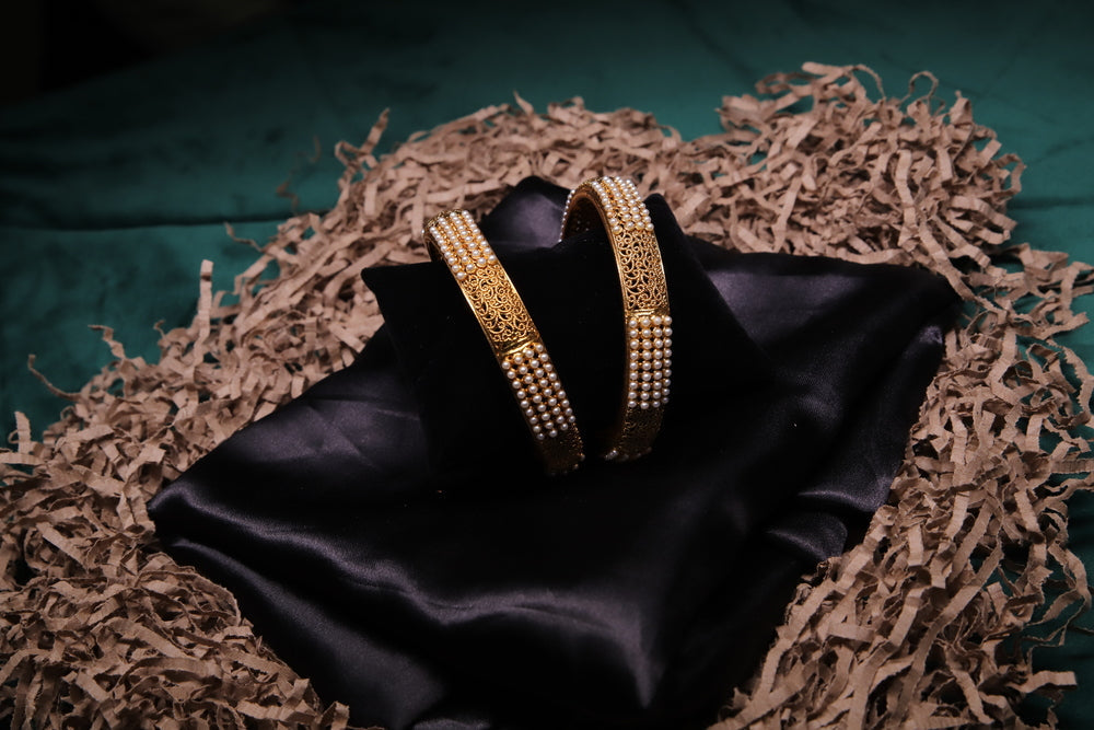 Rajwada Bangles with Fine Pearls, Set of 2