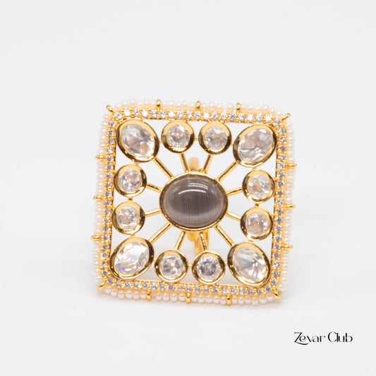 Elegant Fine Pearl Grey Statement Adjustable Ring