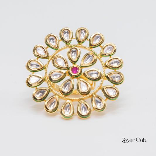 14K Gold Plated Kundan Adjustable Ring