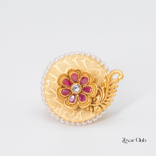 Antique Subtle Red Designer Adjustable Ring