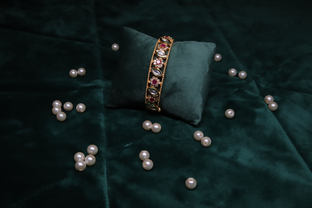 Gold Plated Statement Kundan Bracelet