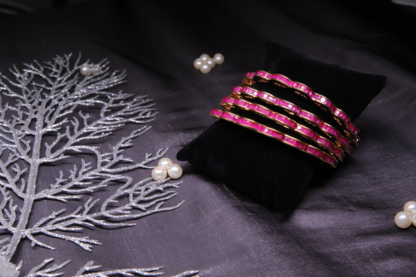 14K Gold Plated Pink Statement Bangles - Set of 2