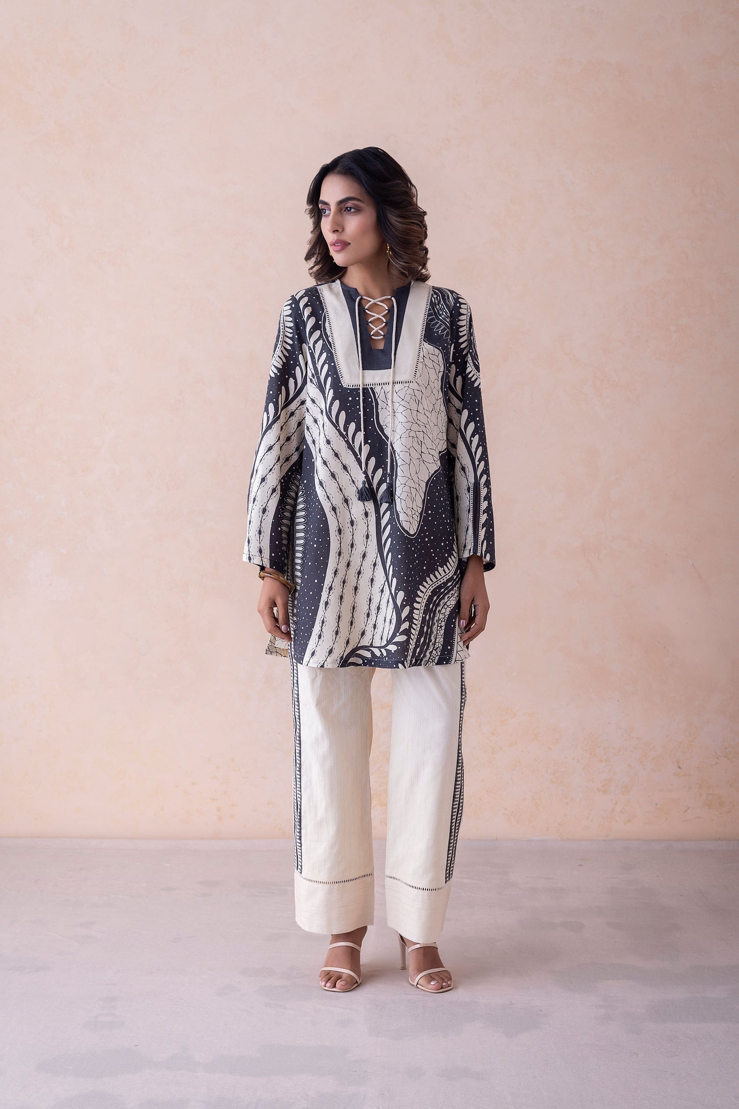 Kara Midnight Muse Printed Kurta with Textured Pants