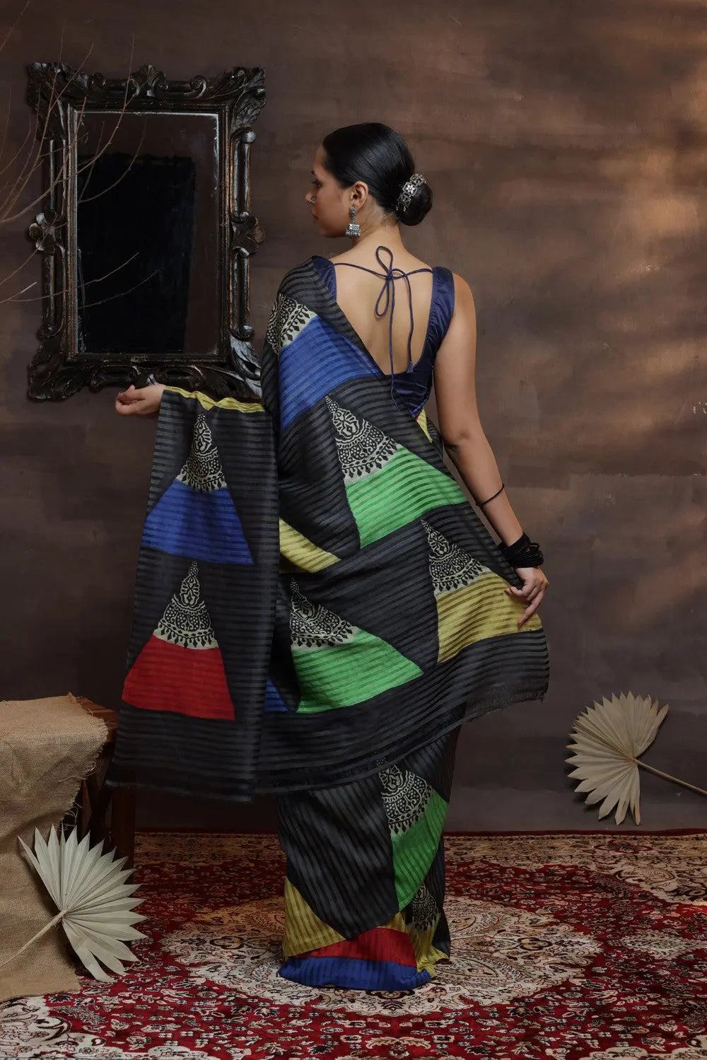 Black Handloom Pure Silk Hand Painted Saree