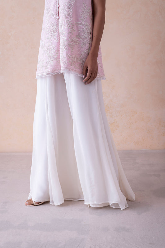 Sabr Pearl-Embellished Floral Pink Tunic & Shimmering Sharara