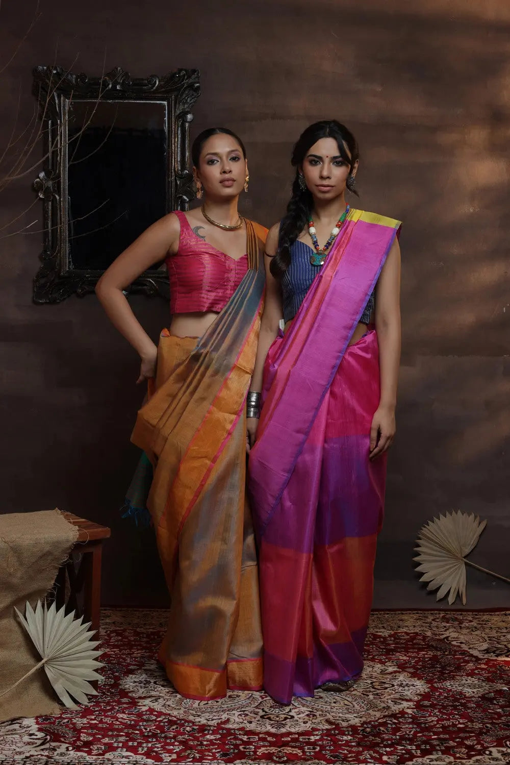 Handloom Pink Pure Silk Saree With Multi Colour Pallu